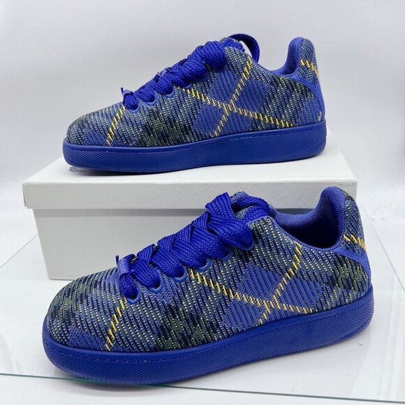 Burberry Box Knit Low Up Men’s Sneakers Blue Check Lace Up EU 45 US 12 - Picture 3 of 12